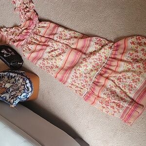 Lauren Conrad Full Length Floral Ruffle Dress in Pink and Orange